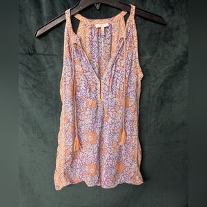 Silk Floral Sleeveless Top - Purple and Orange